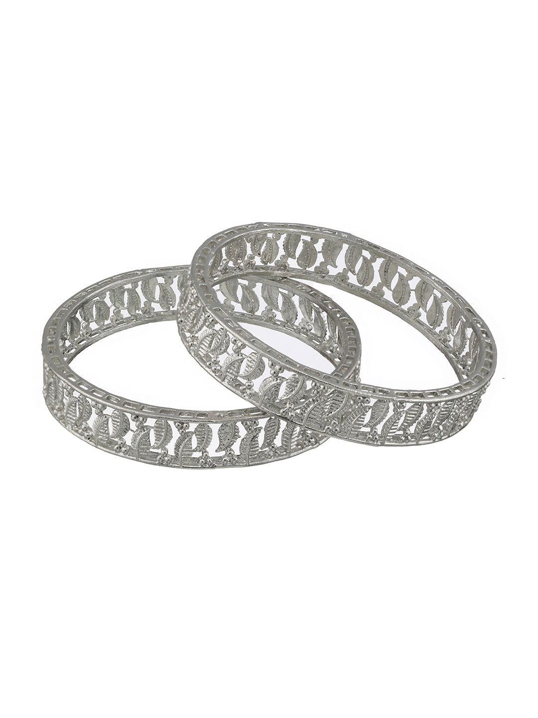 Set Of 2 Silver-Plated Leaf Shaped Bangles - Jazzandsizzle