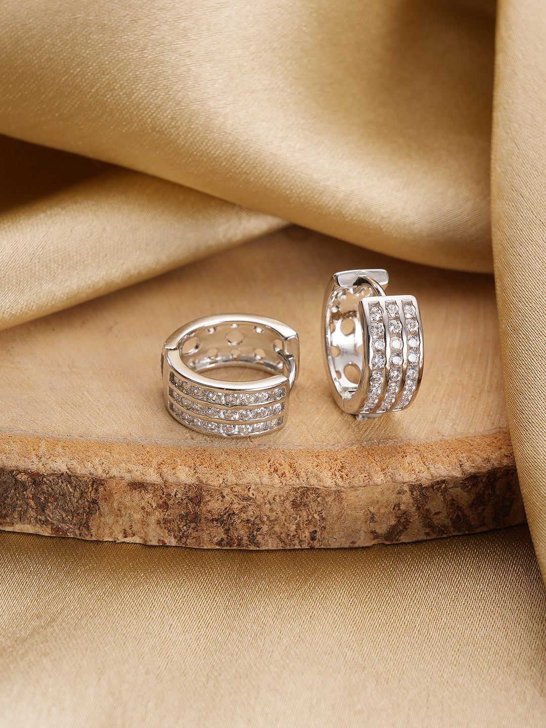 Jazz And Sizzle Silver Plated American Diamond Studded Hoop Earrings