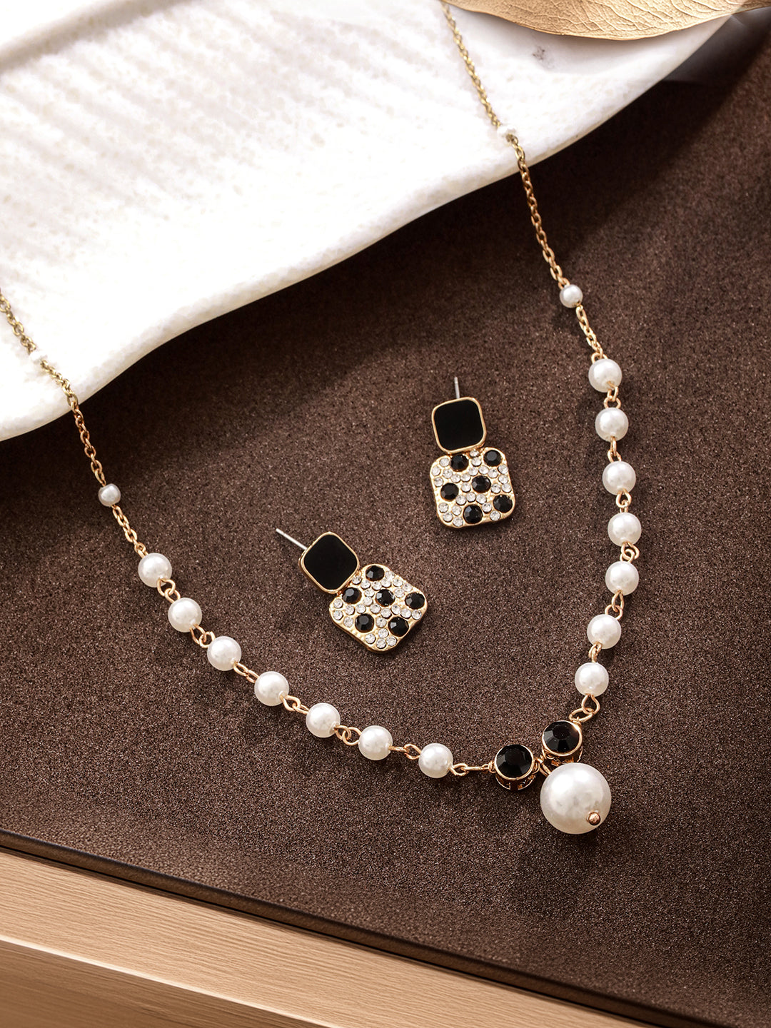 Jazz And Sizzle Gold-Plated Pearl Studded Necklace & Earrings Set