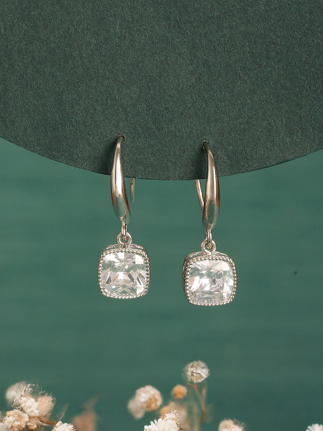 Jazz And Sizzle Rhodium Plated Star Shaped Drop Earrings