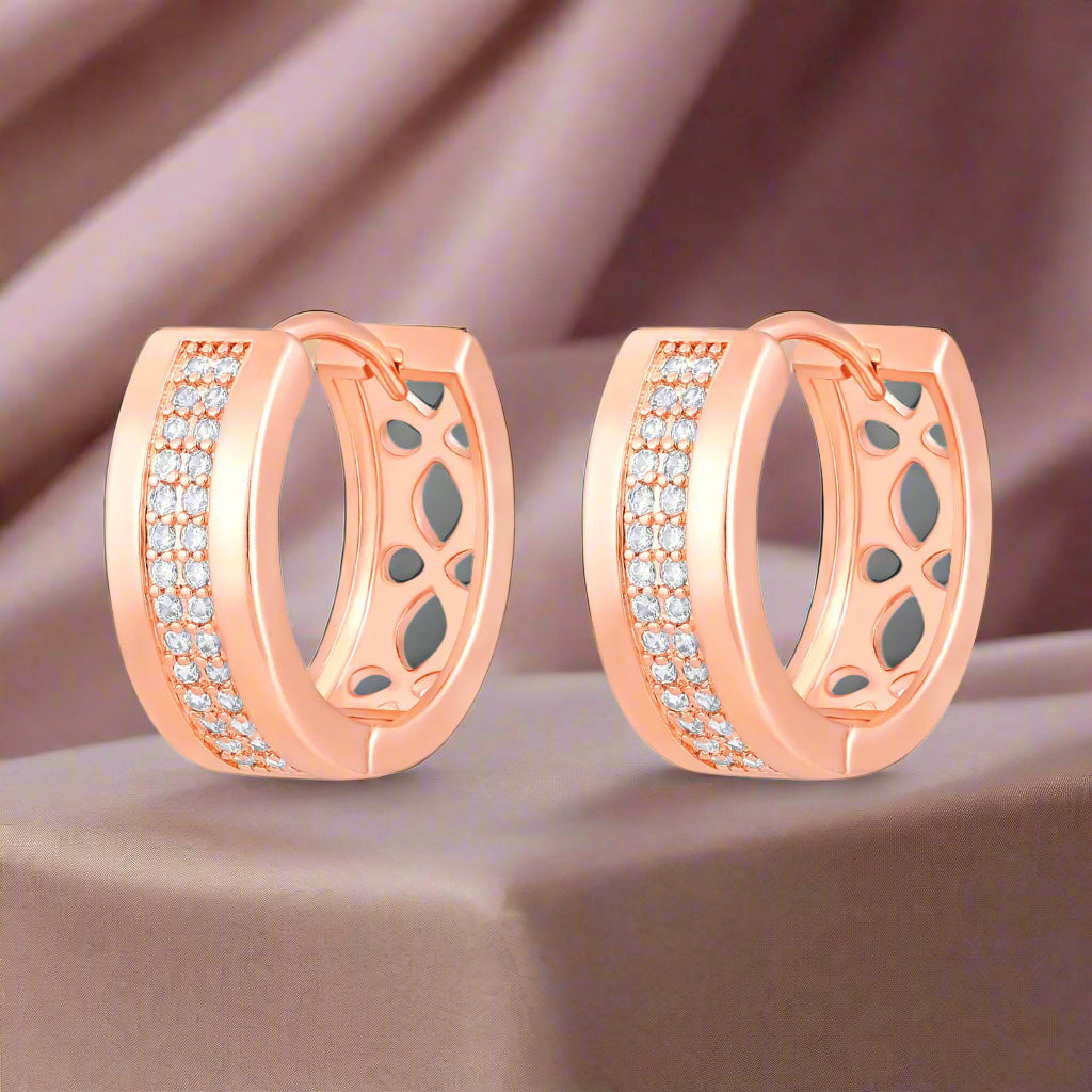 Jazz And Sizzle Rose Gold Plated American Diamond Studded Hoop Earrings