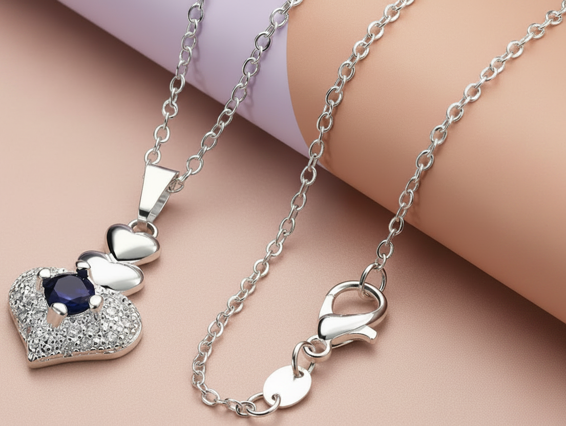 Jazz And Sizzle Sterling Romantic Heart Pendant Necklace for Women