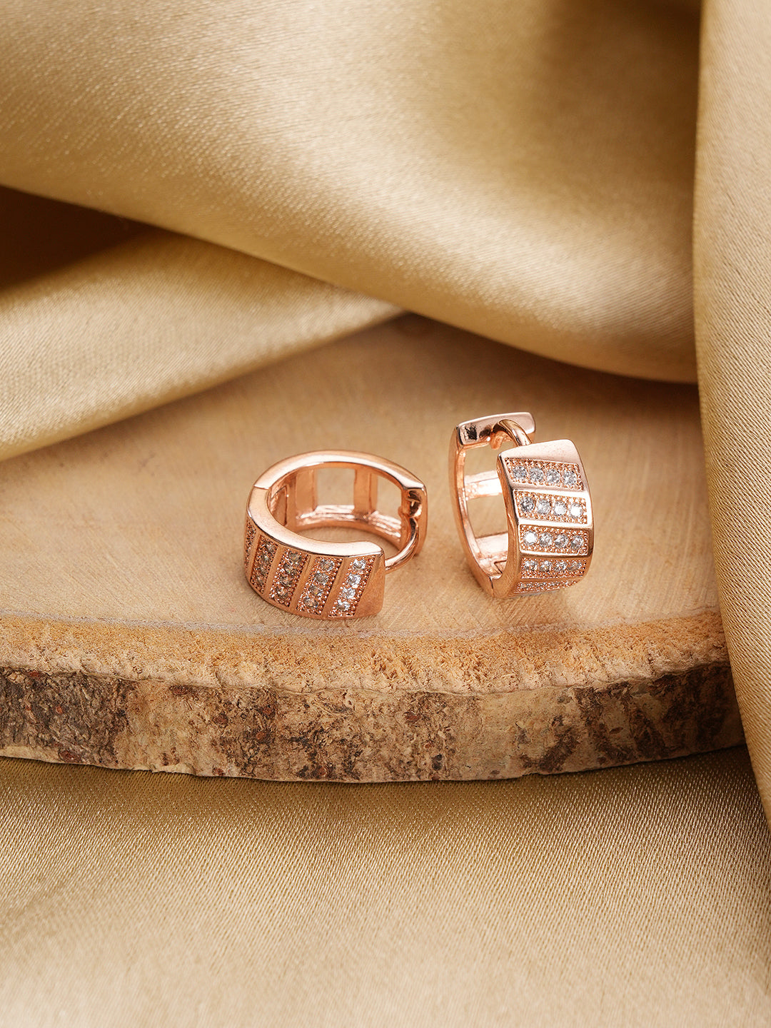 Jazz And Sizzle Rose Gold Plated American Diamond Studded Hoop Earrings