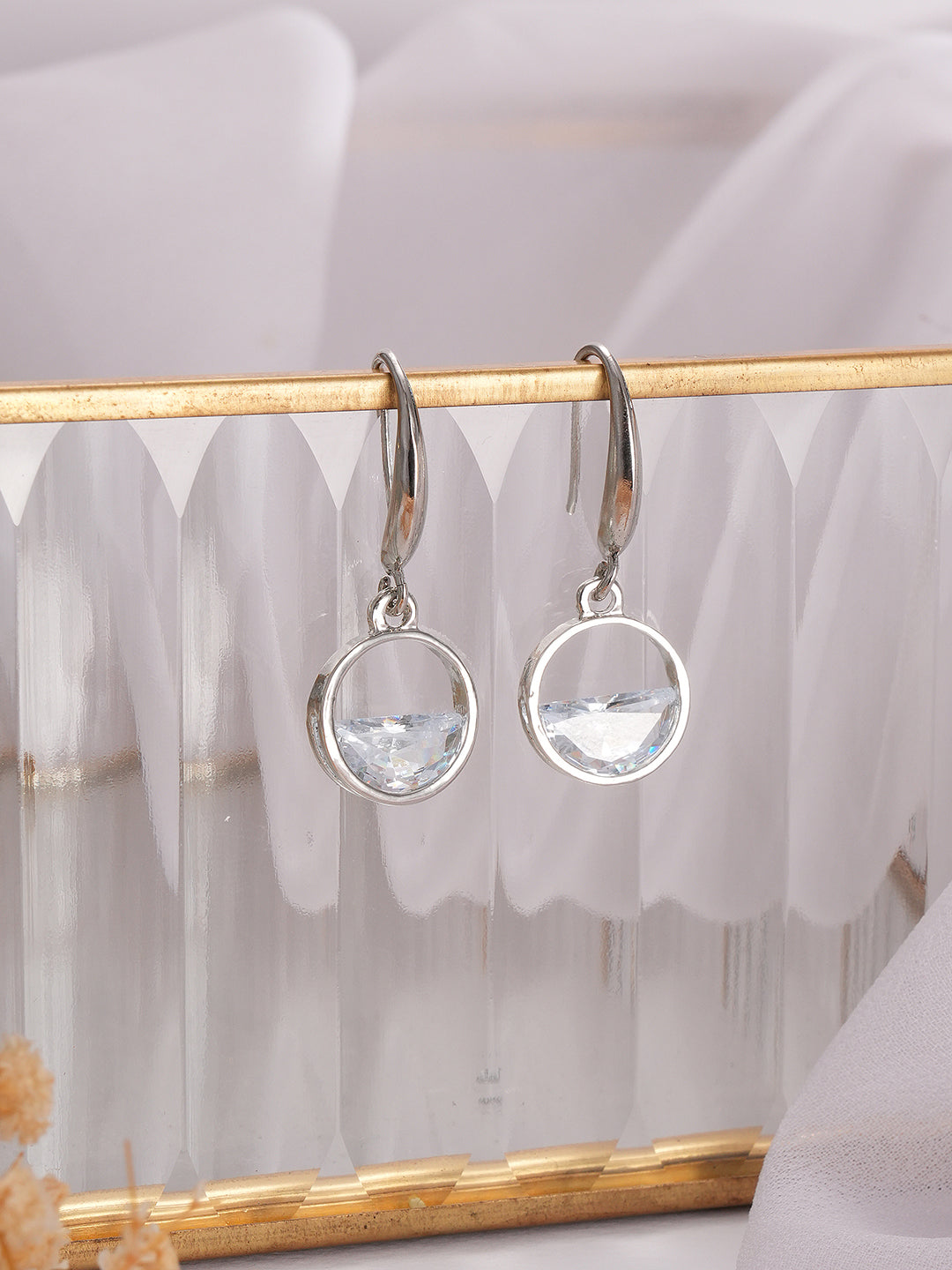Jazz And Sizzle Rhodium Plated Circular Drop Earrings