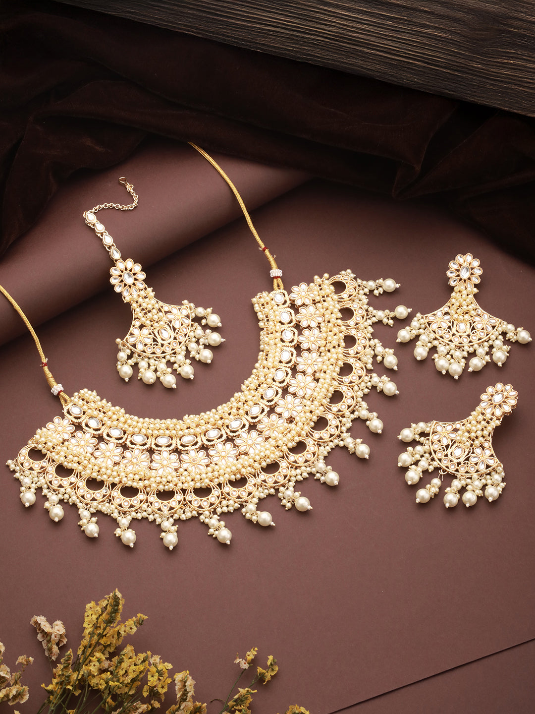 Jazz And Sizzle Gold-Plated Kundan-Studded & Beaded Jewellery Set with Maangtikka
