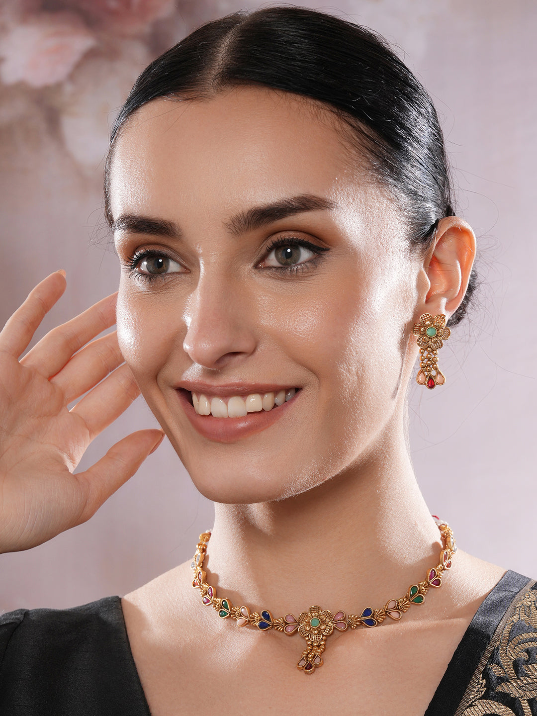 Jazz And Sizzle 22K Gold Plated Golden Beads & Pearl Drops Radha Krishna Temple Jewellery Set (Copy)