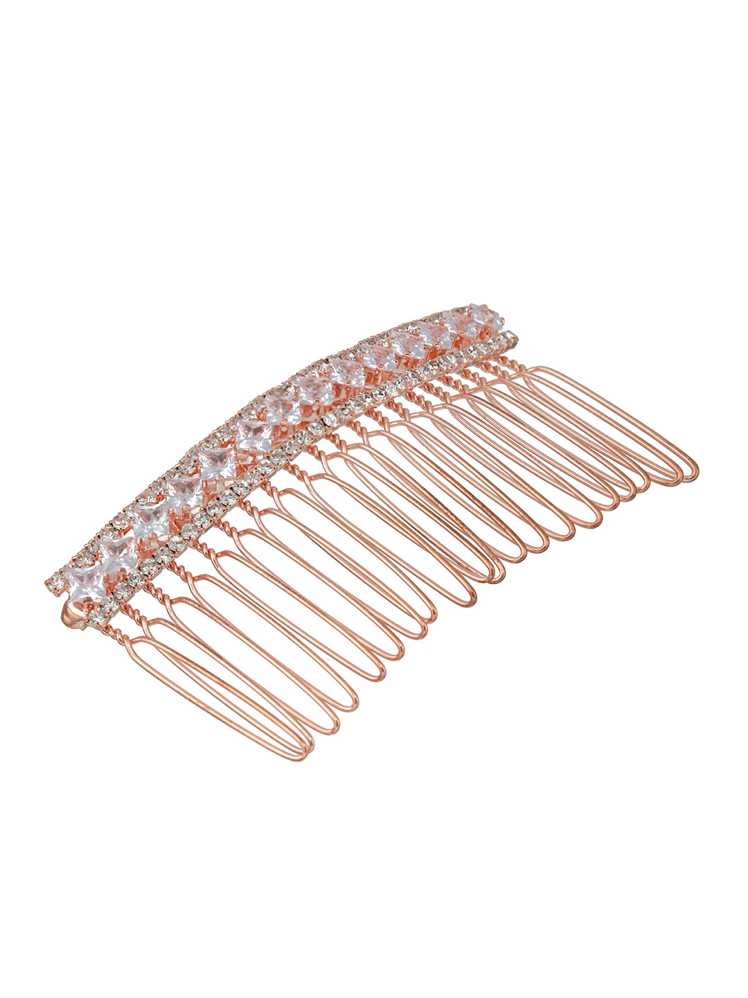 Women Rose Gold Plated & Silver-Toned Beaded Flowral design Comb Pin - Jazzandsizzle