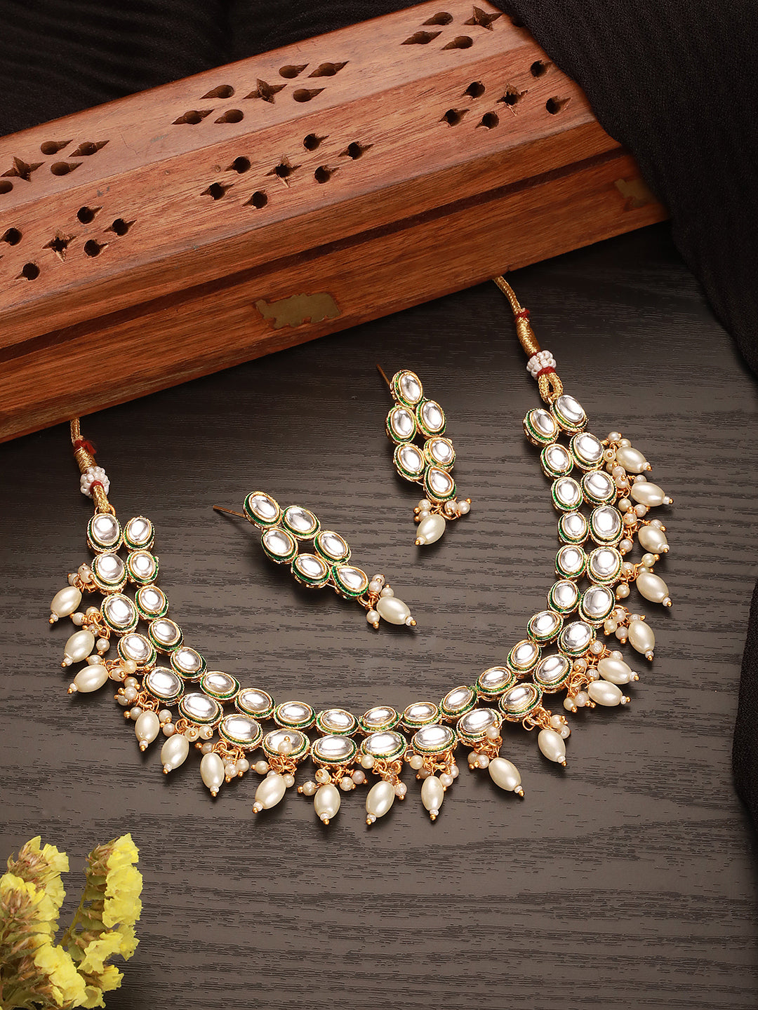 Jazz And Sizzle Gold-Plated Kundan-Studded & White Beaded Handcrafted Jewellery Set