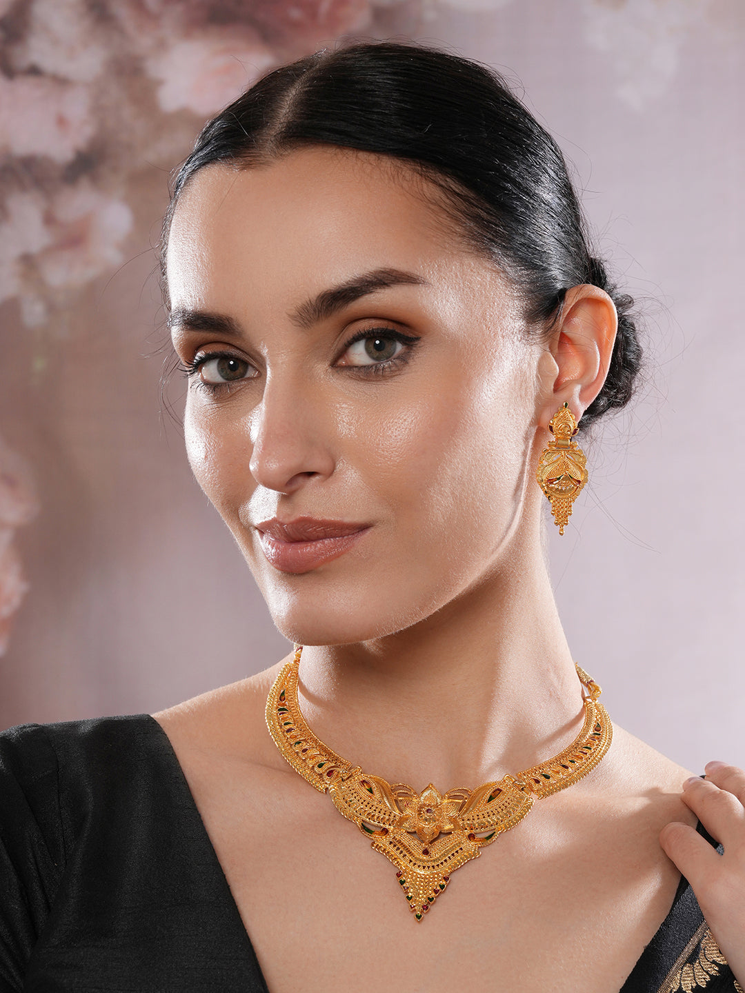 Jazz And Sizzle 22K Gold Plated Circular Design Necklace Set with Matching Earrings Dubai Style Jewelry Set