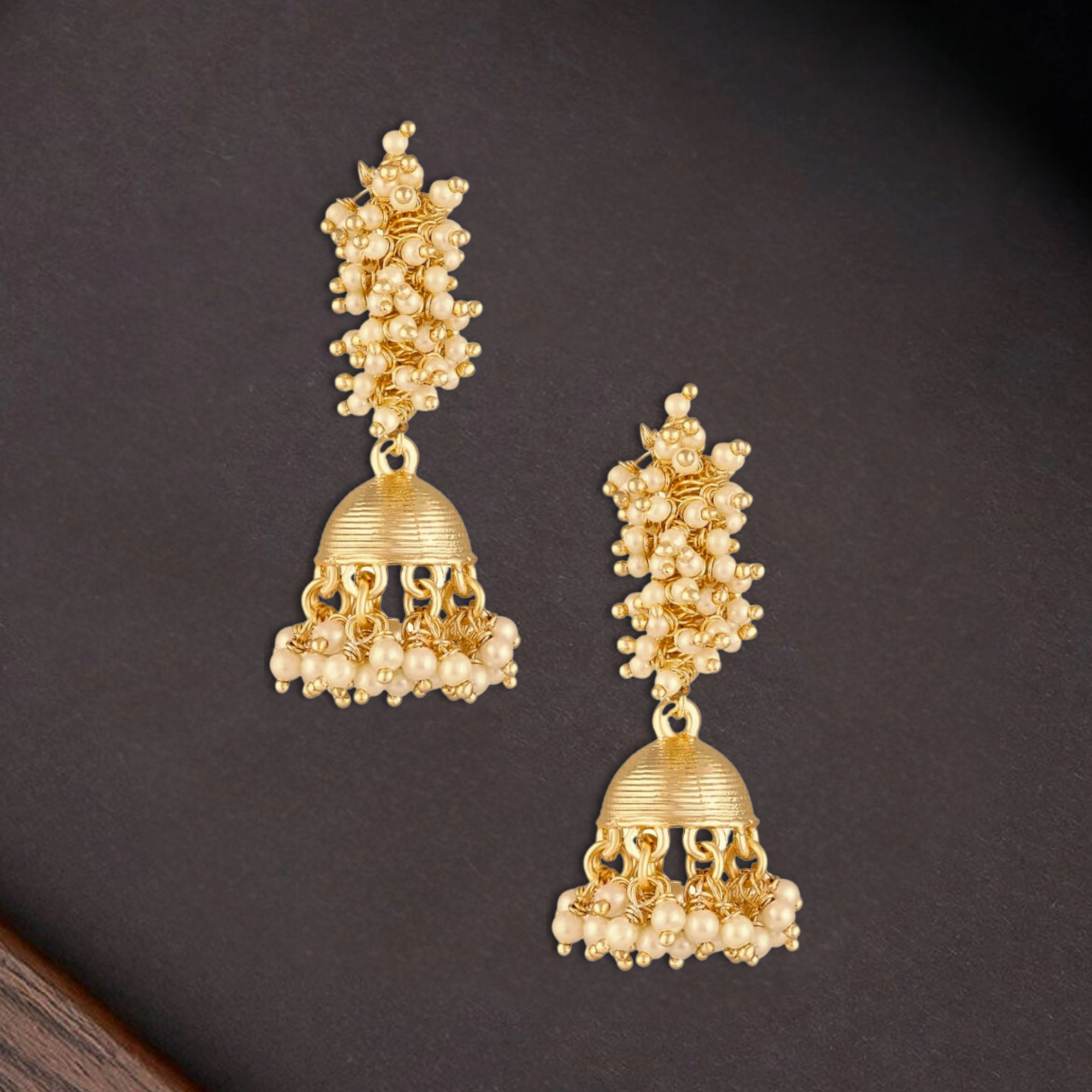 Jazz And Sizzle Gold Plated White Pearl Beaded Jhumka Drop Earrings