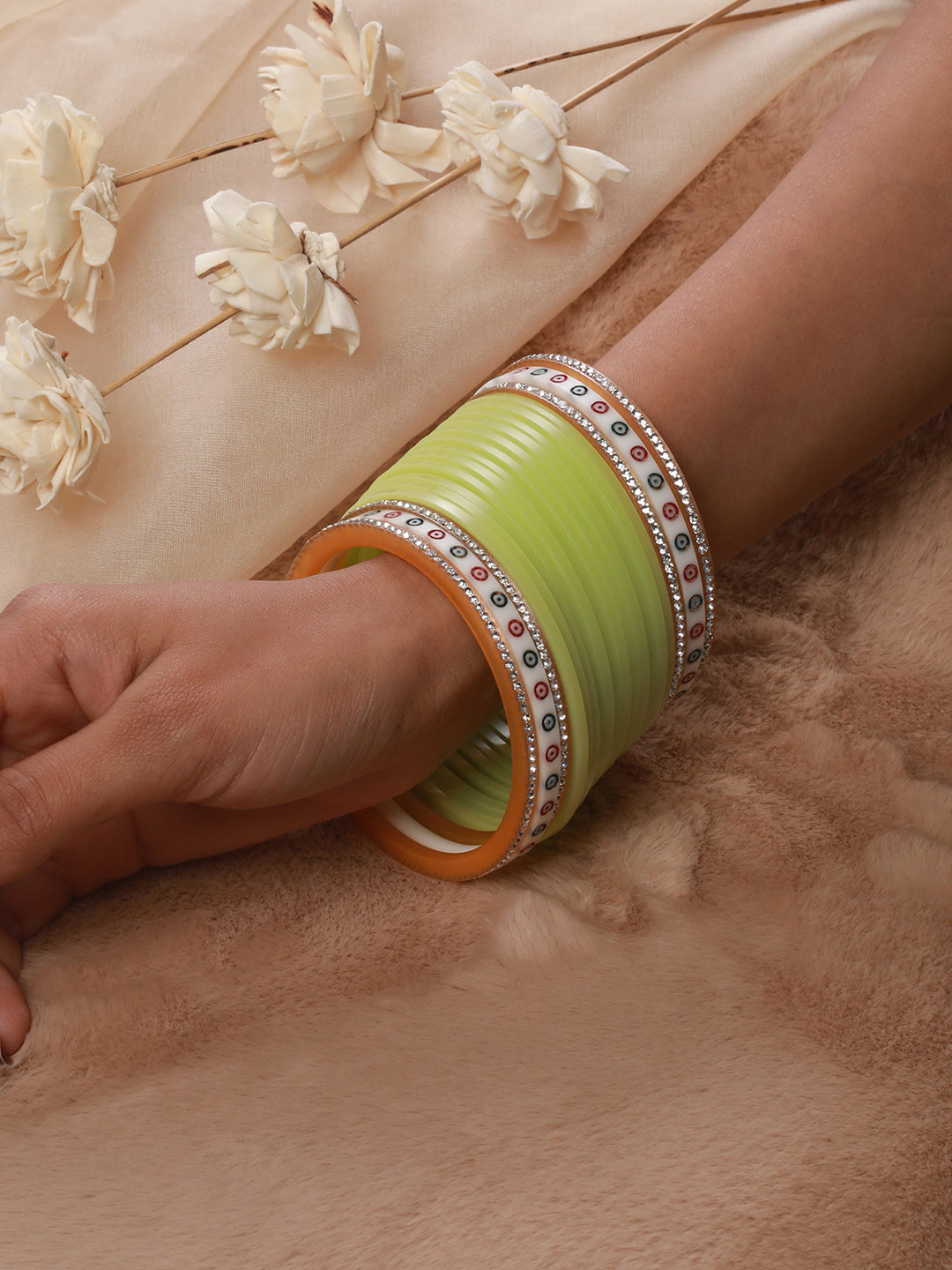 Set Of 36 Lime Green Chuda Set