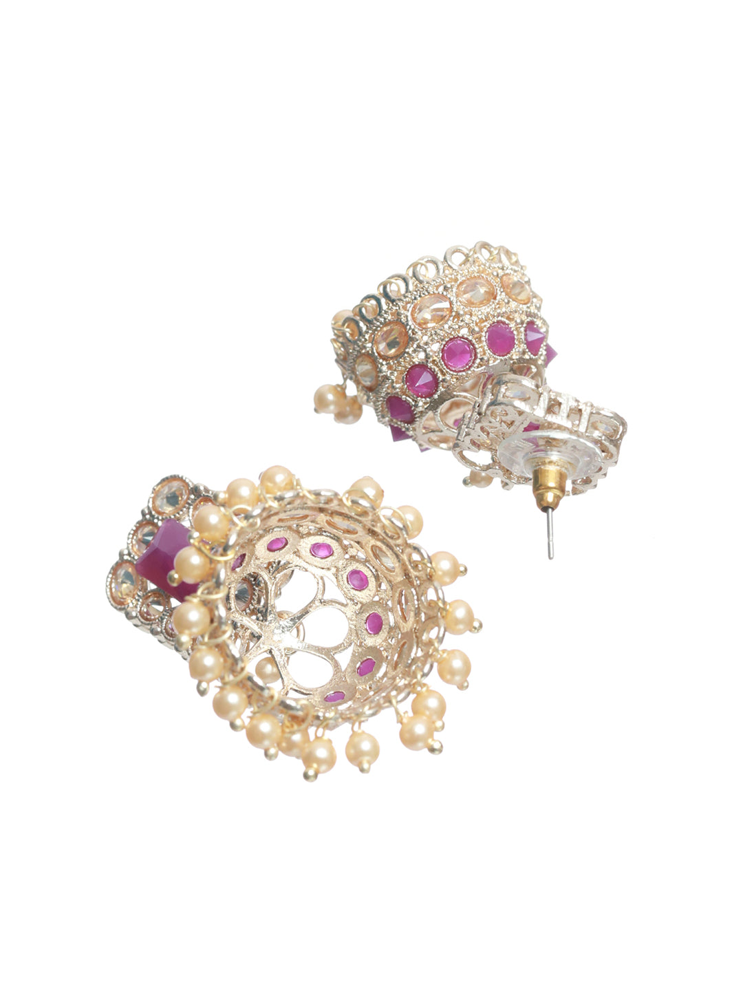Pink Coloured Gold-Plated AD-Studded Handcrafted Square Shaped Jhumka earrings - Jazzandsizzle