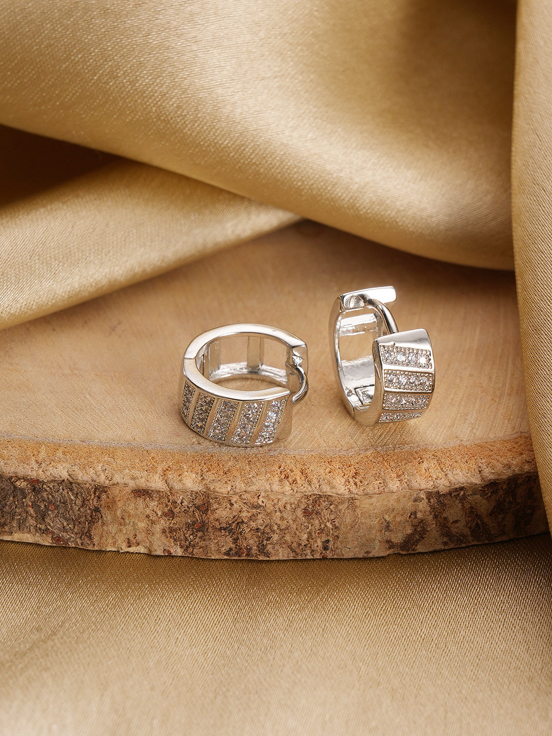 Jazz And Sizzle Silver Plated American Diamond Studded Hoop Earrings