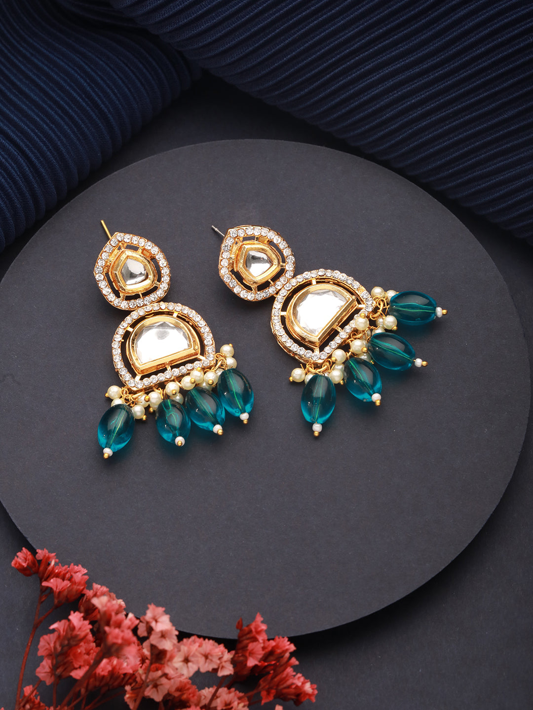 Jazz And Sizzle Gold-Plated Kundan & CZ Studded Drop Earrings