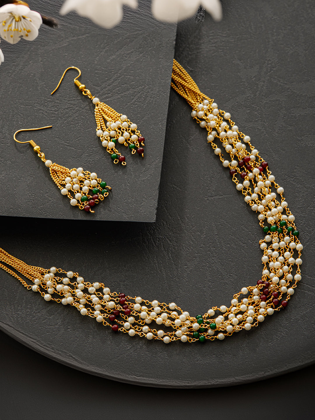 Jazz And Sizzle Gold-Plated Pearl Beaded Necklace & Earrings
