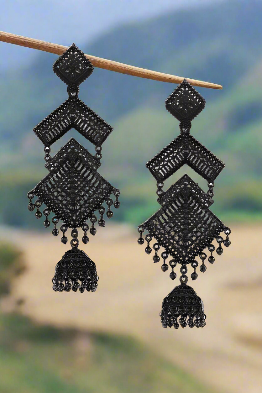 Jazz and sizzle Black Enamel Ethnic Everyday Jhumka Earrings