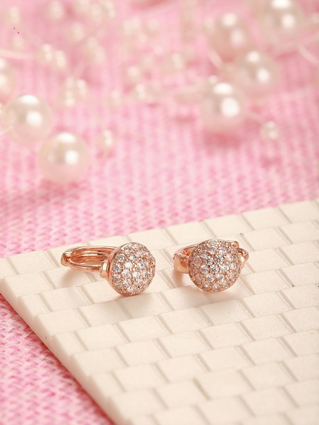 Jazz And Sizzle Rose Gold-Plated & White Studded Circular Hoop Earrings