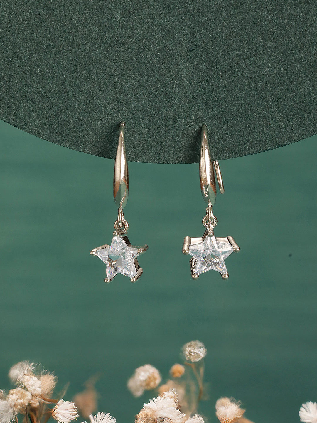 Jazz And Sizzle Rhodium Plated Star Shaped Drop Earrings