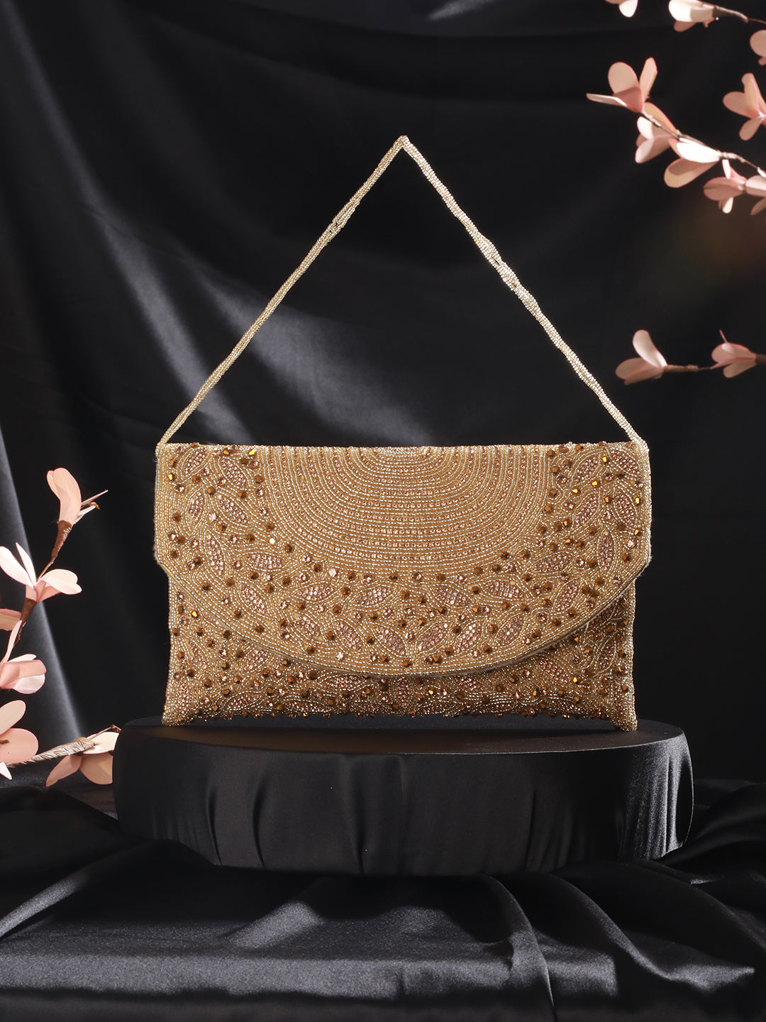Jazz And Sizzle Golden Sequin Work Beaded Clutch Bag
