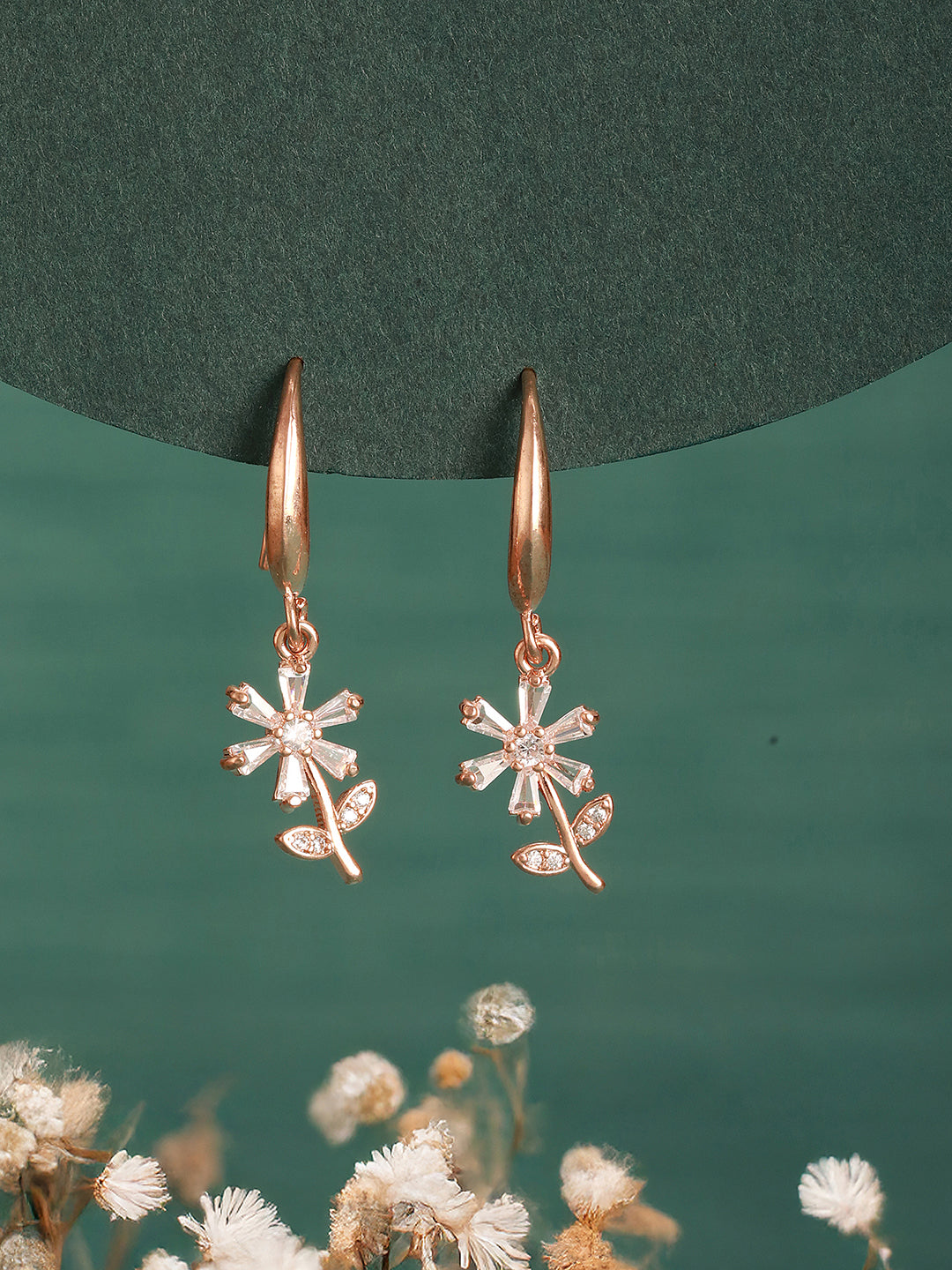 Jazz And Sizzle Rose Gold-Plated Floral Shaped Drop Earrings