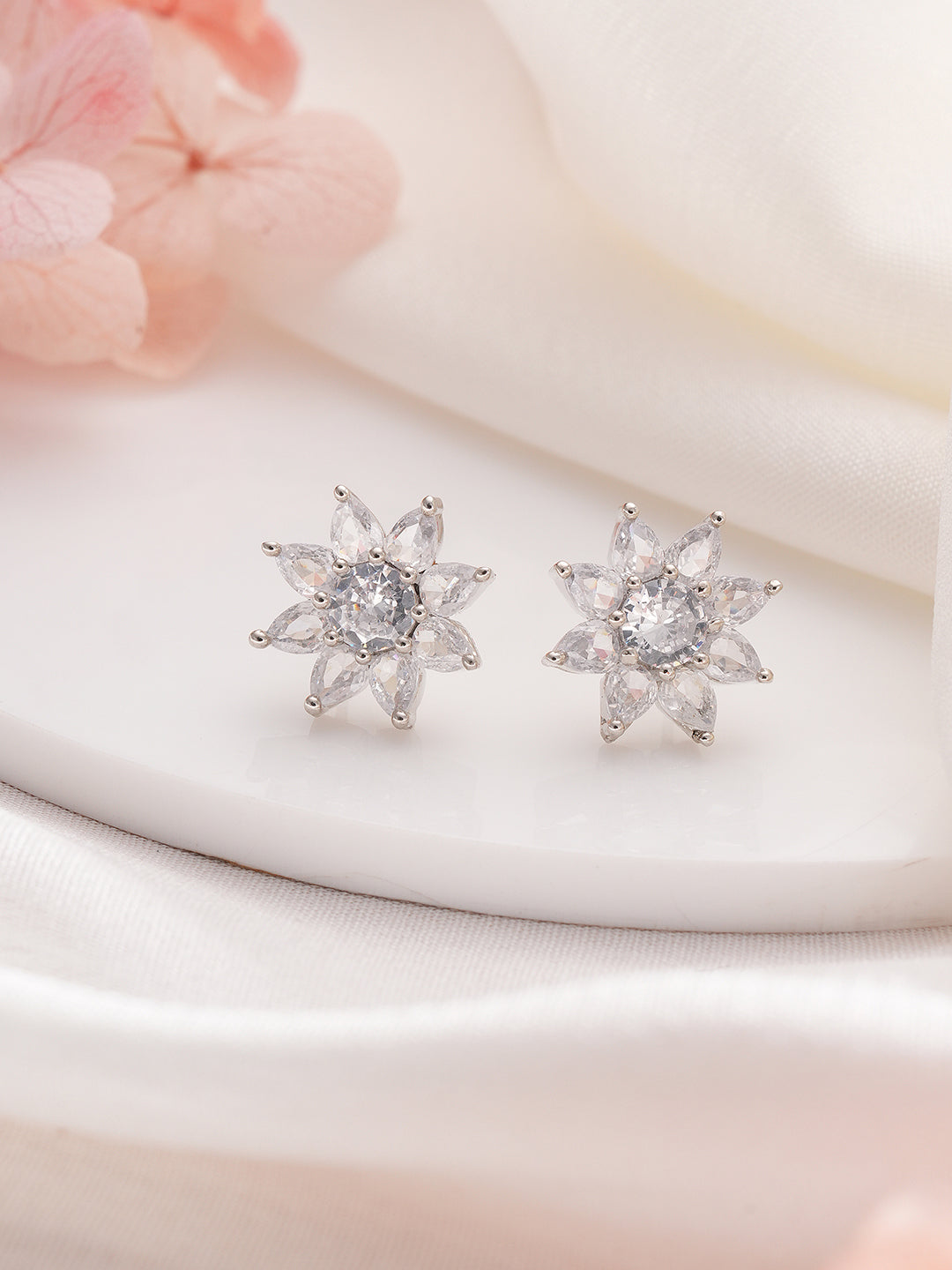 Jazz And Sizzle Rhodium Plated Ad Studded Star Shaped Studs Earrings