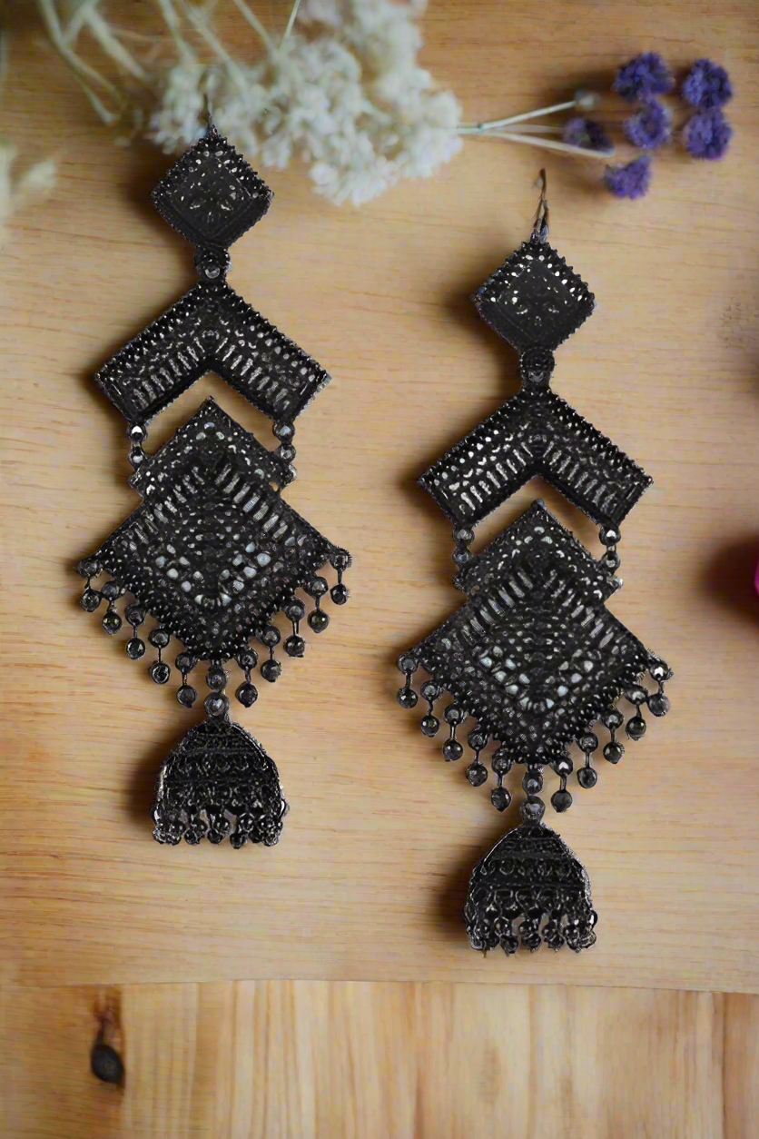 Jazz and sizzle Black Enamel Ethnic Everyday Jhumka Earrings