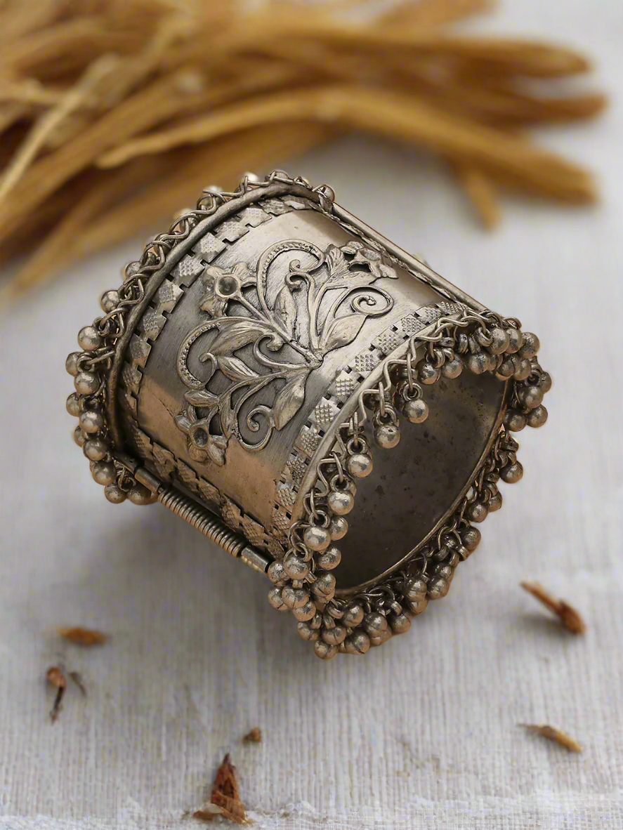 German Silver Oxidised Silver-Plated Textured Bangle-Style Bracelet