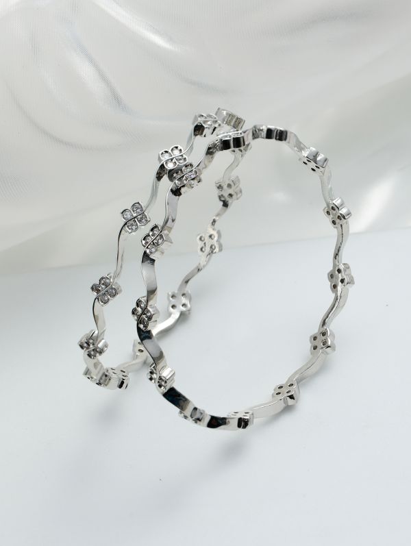 Set Of 2 American Diamond Silver Plated Bangles Set