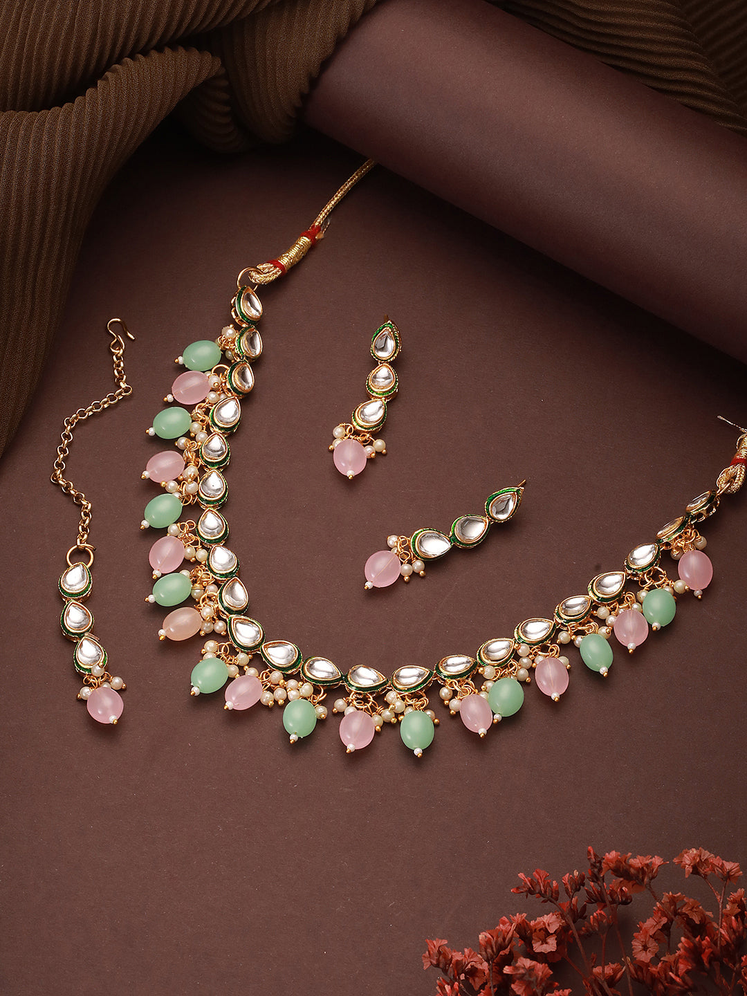 Jazz And Sizzle Gold-Plated Kundan Studded & Beaded Jewellery Set With Maangtikka