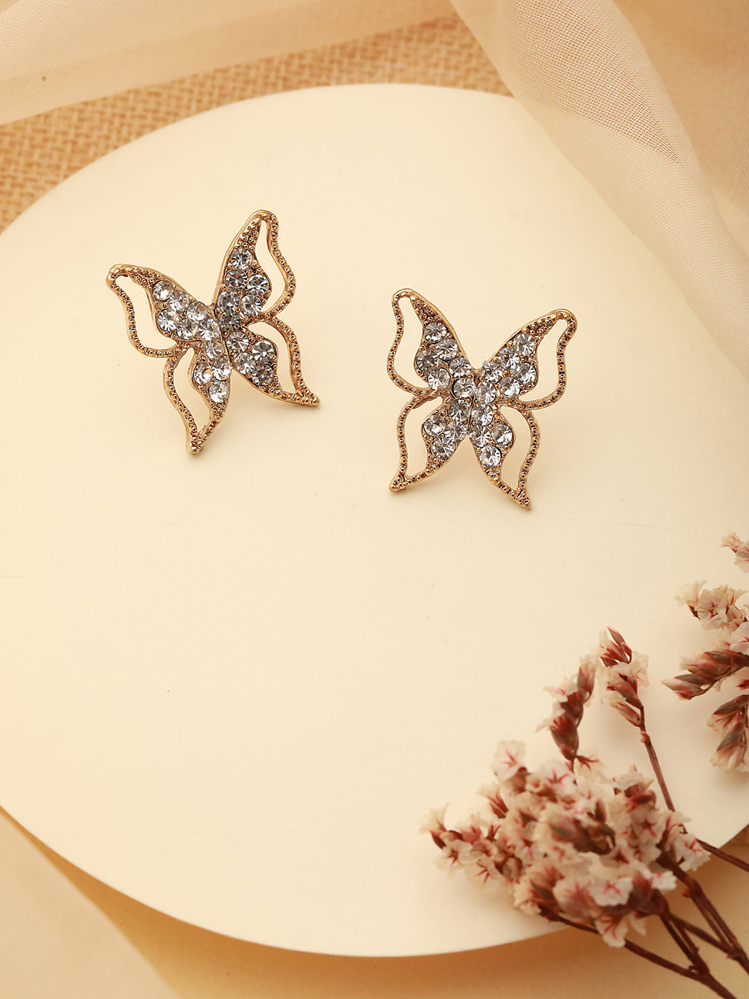 Gold Plated & CZ Studded Butterfly Shaped Stud Earrings - Jazzandsizzle