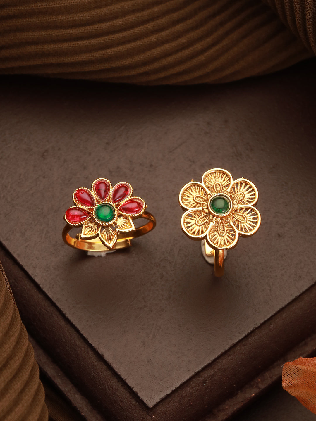 Jazz And Sizzle Set Of 2 Gold-Plated & Stone Studded Finger Rings