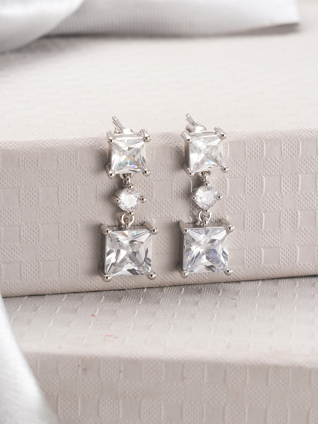 Jazz And Sizzle Rhodium-Plated Square Drop Earrings