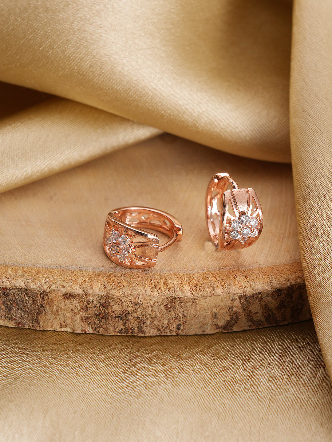 Jazz And Sizzle Rose Gold-Plated Stone-Studded Contemporary Studs