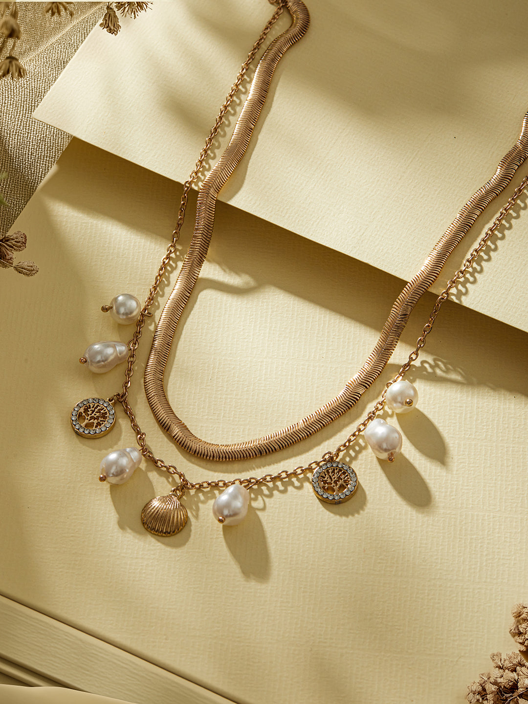 Jazz And Sizzle Gold-Plated pearls & charm beaded Necklace Chain