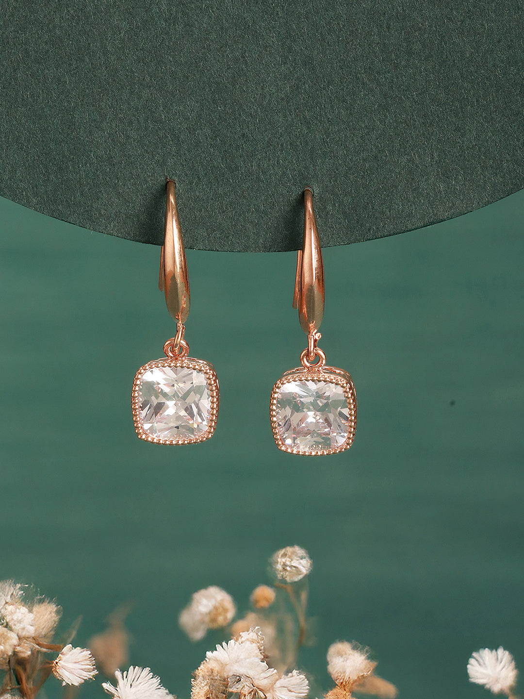 Jazz And Sizzle Rose Gold-Plated Square Shaped Drop Earrings