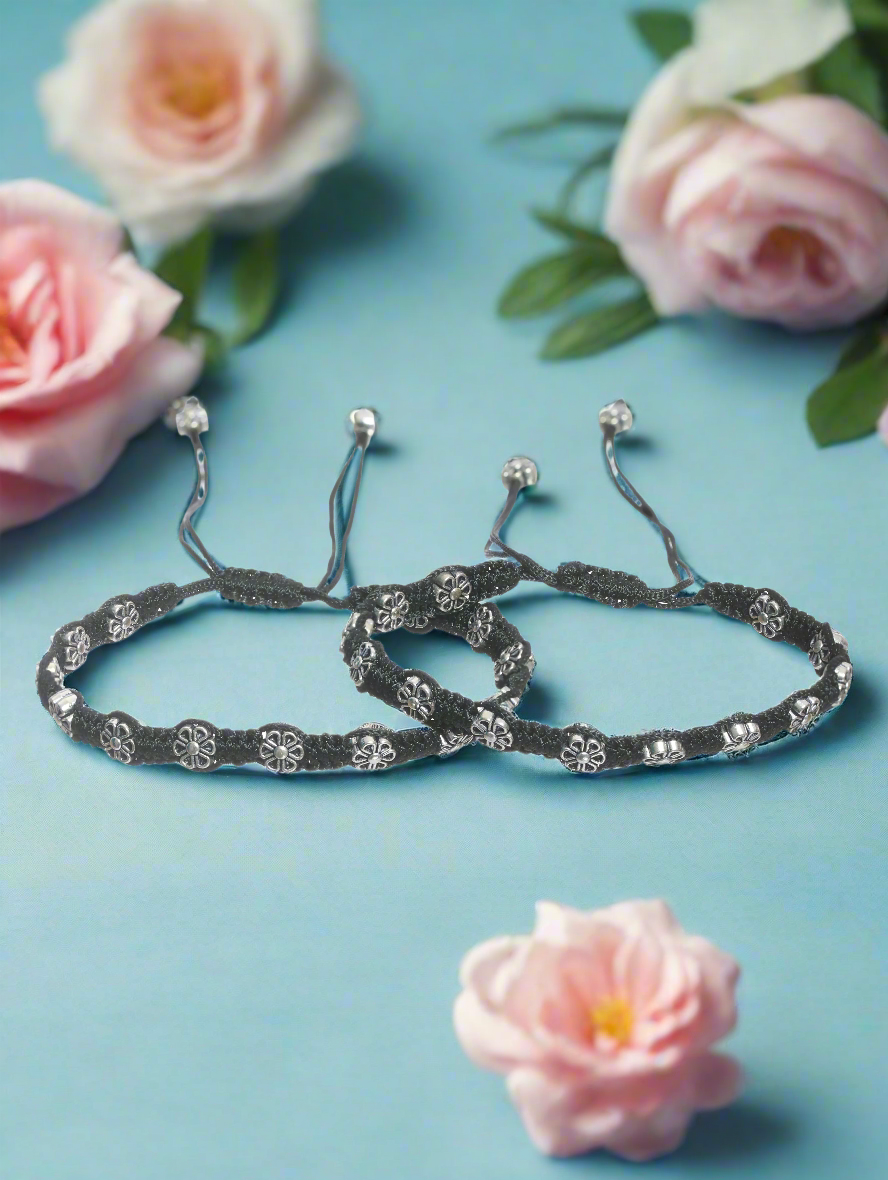 Set Of 2 Floral Black Thread Anklets/Bracelet jazz and sizzle