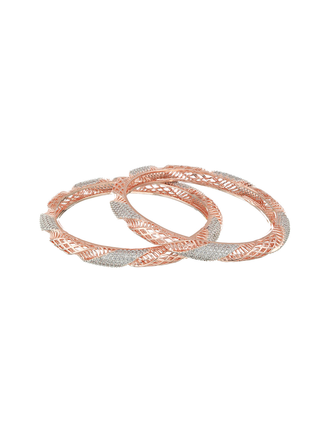 Set Of 2 Rose Gold-Plated AD Studded Bangles - Jazzandsizzle