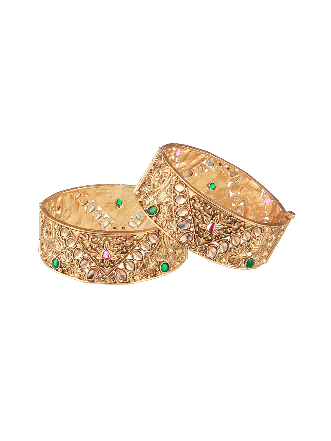 Set Of 2 24K Gold-Plated Stone-Studded Bangles - Jazzandsizzle