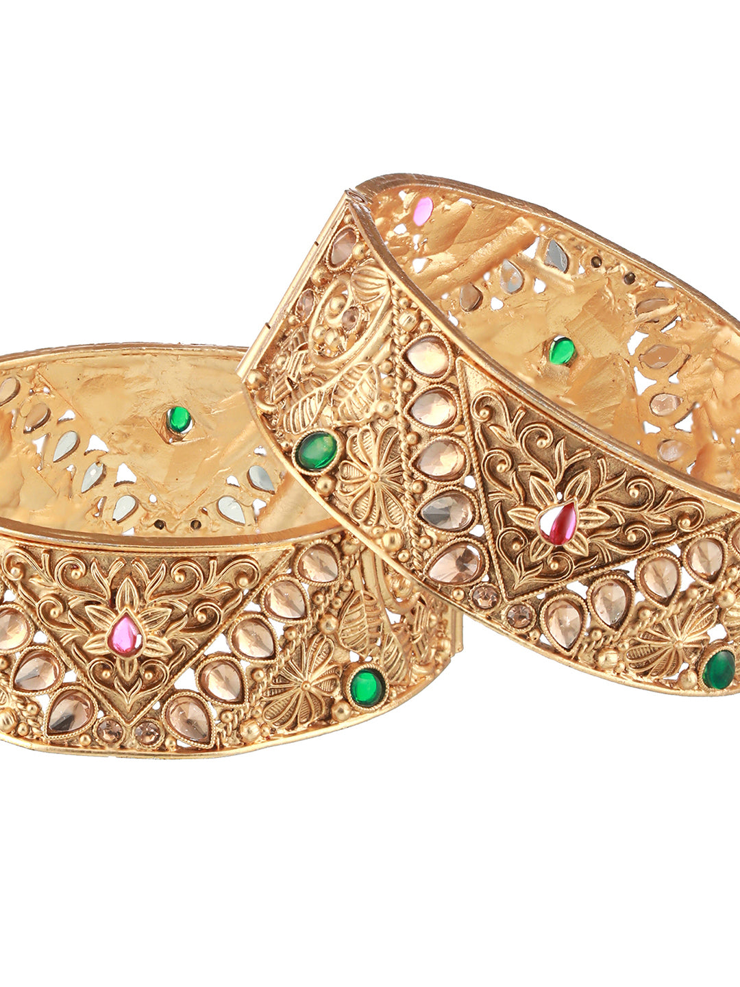 Set Of 2 24K Gold-Plated Stone-Studded Bangles - Jazzandsizzle