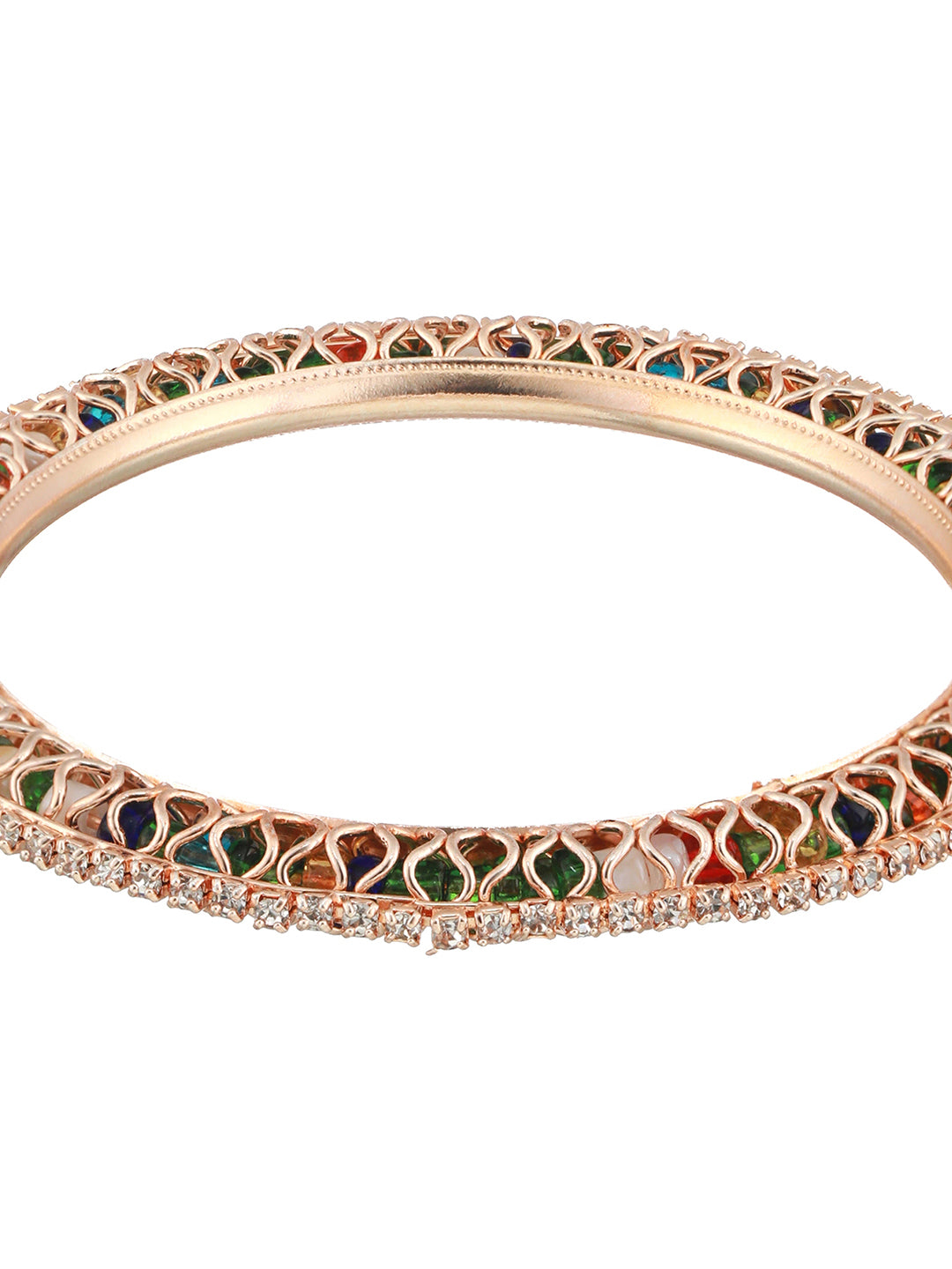 Set Of 4 Rose Gold Plated Stone-Studded Crystal-Beaded Bangles - Jazzandsizzle