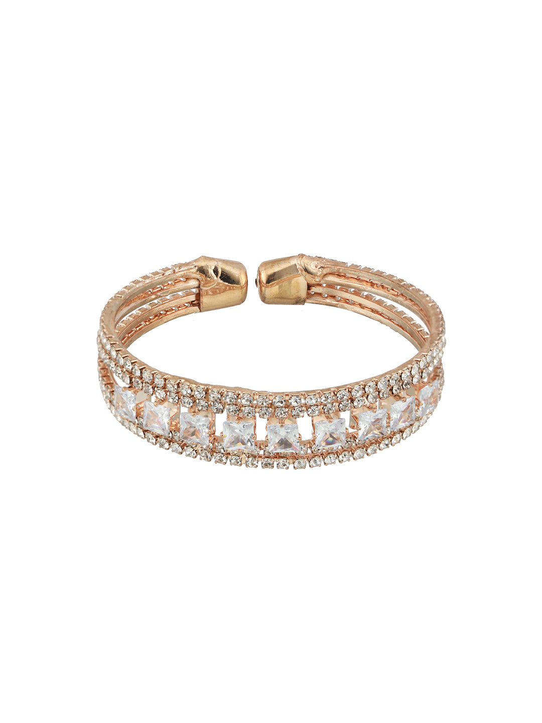 Rose Gold-Plated White Crystal Studded Cuff Bracelet - Jazzandsizzle