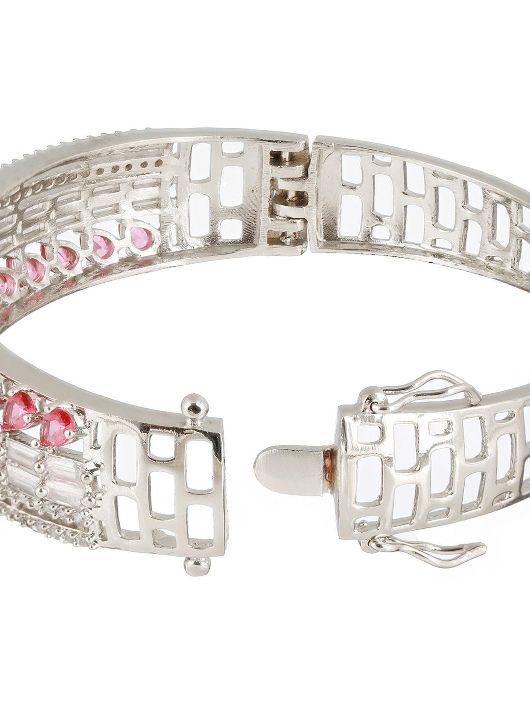 Red American Diamond Studded Rhodium-Plated Link Bracelet - Jazzandsizzle