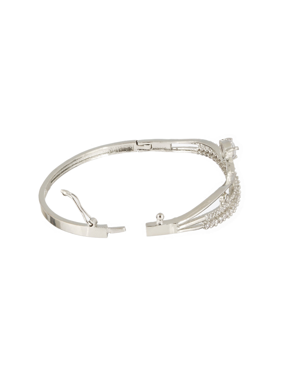 White American Diamond Studded Rhodium-Plated Link Bracelet - Jazzandsizzle