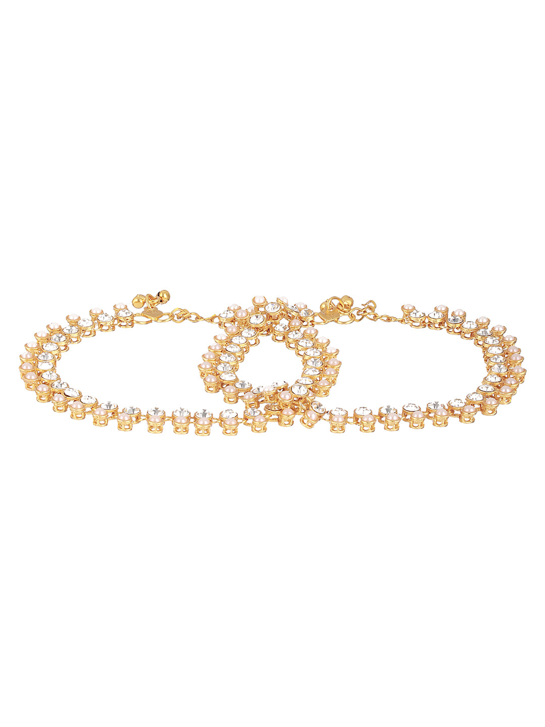 Set of 2 Gold Plated Kundan Studded & Pearl Beaded Anklets - Jazzandsizzle