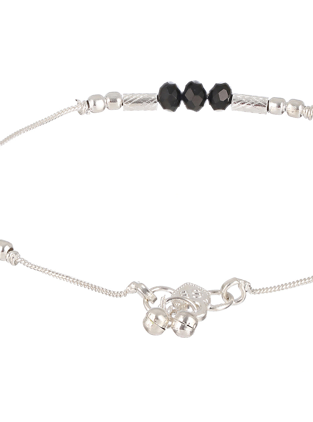 Set Of 2 Silver Plated & Black Crystal Beaded Anklets - Jazzandsizzle
