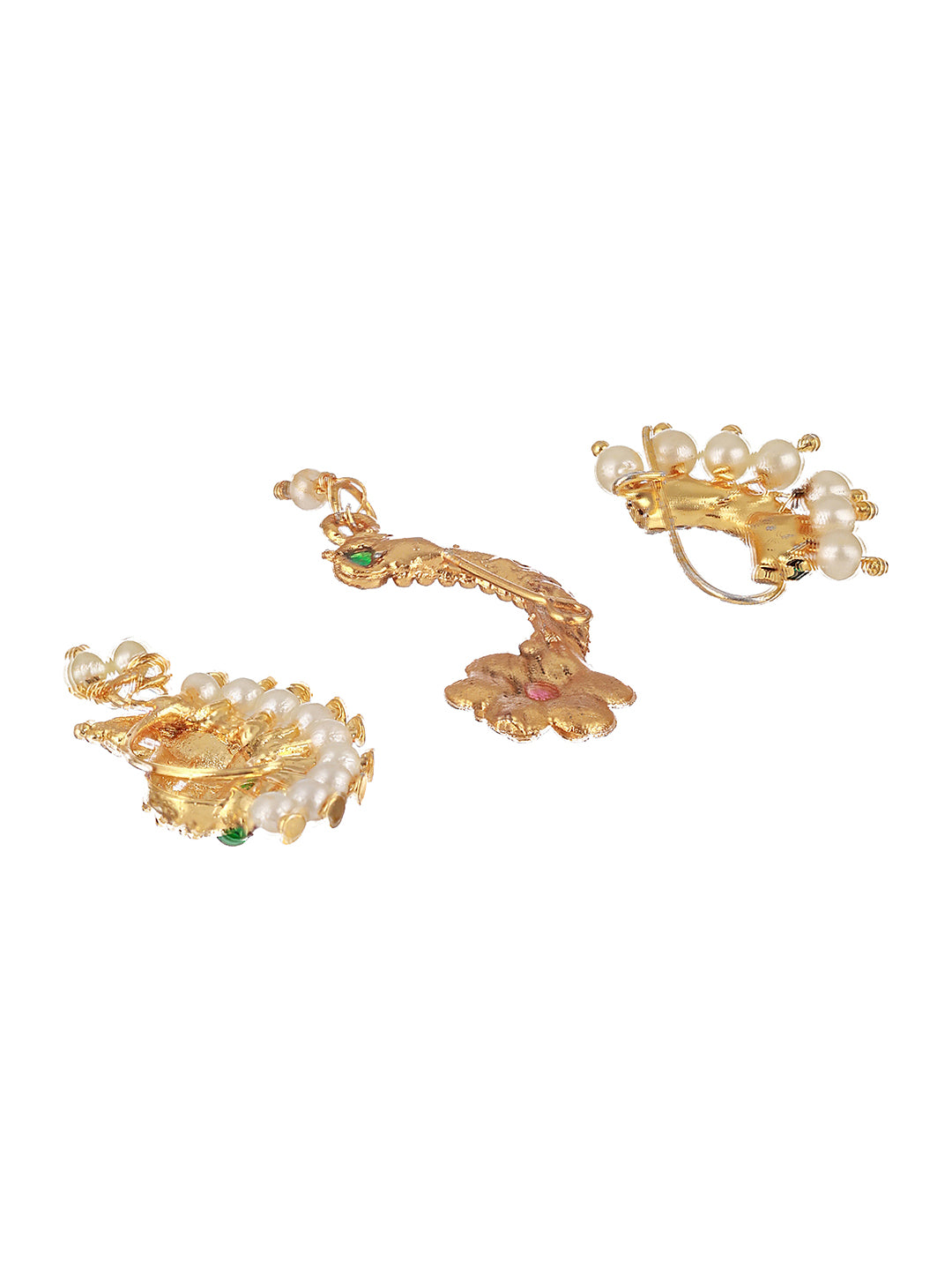 Set Of 3 Gold-Plated Stone-Studded & Beaded Nosepins - Jazzandsizzle