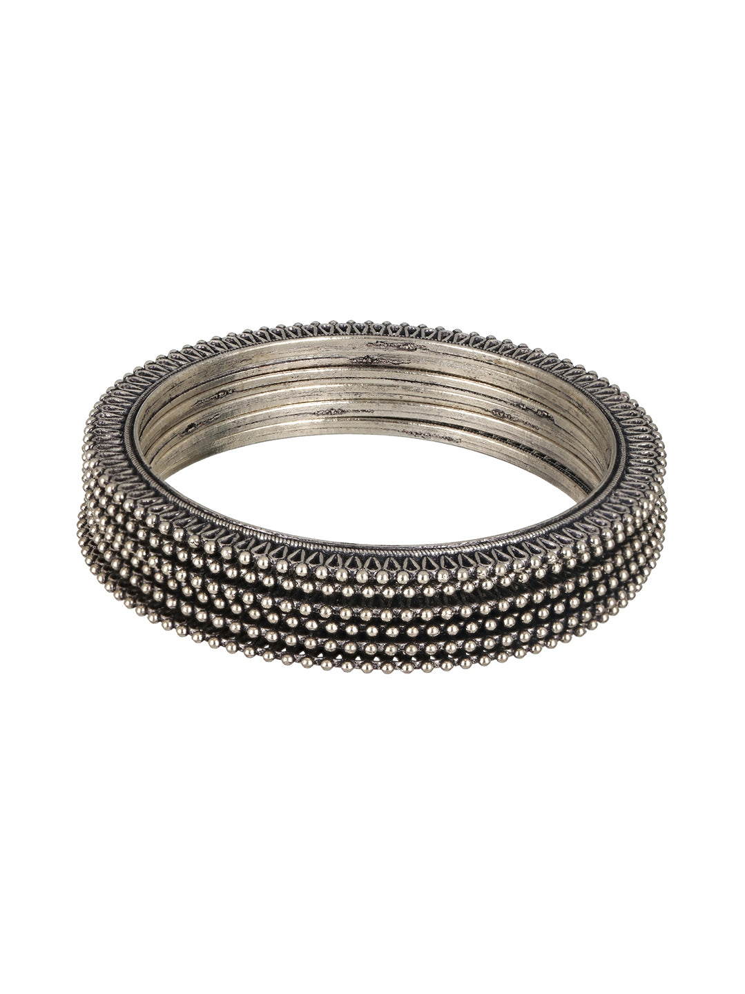 Jazz And Sizzle Set of 6 Oxidised Silver-Plated Oxidised Bangles Set