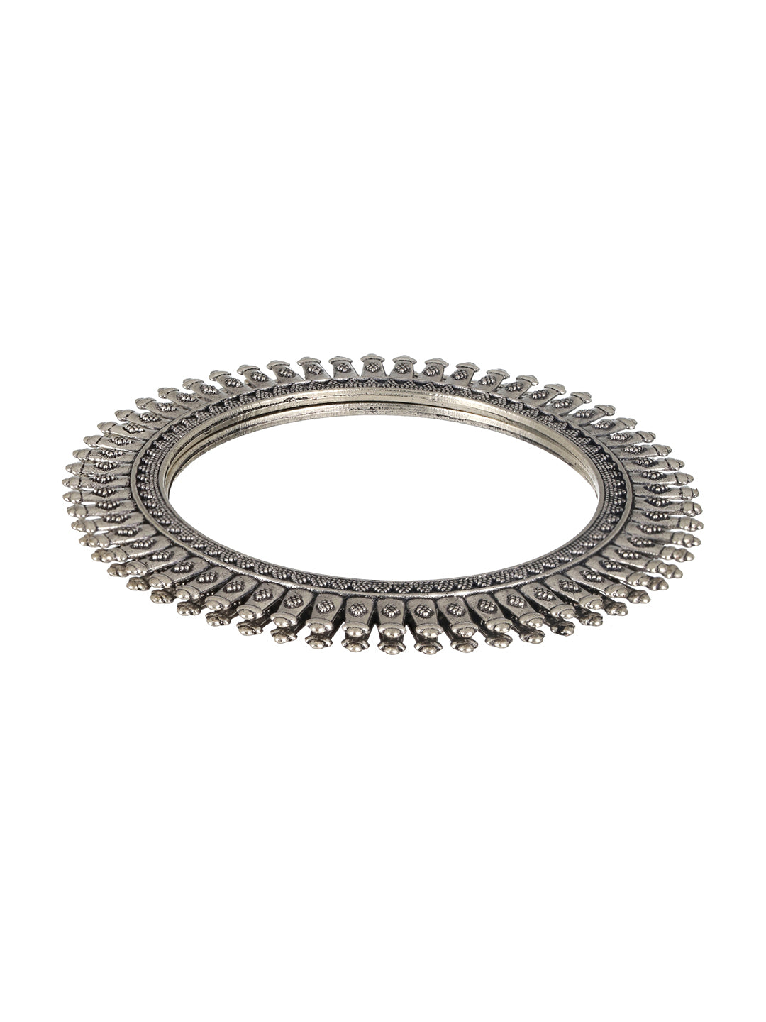 Set Of 2 Silver Toned & Silver Plated Handcrafted Oxidised Bangles