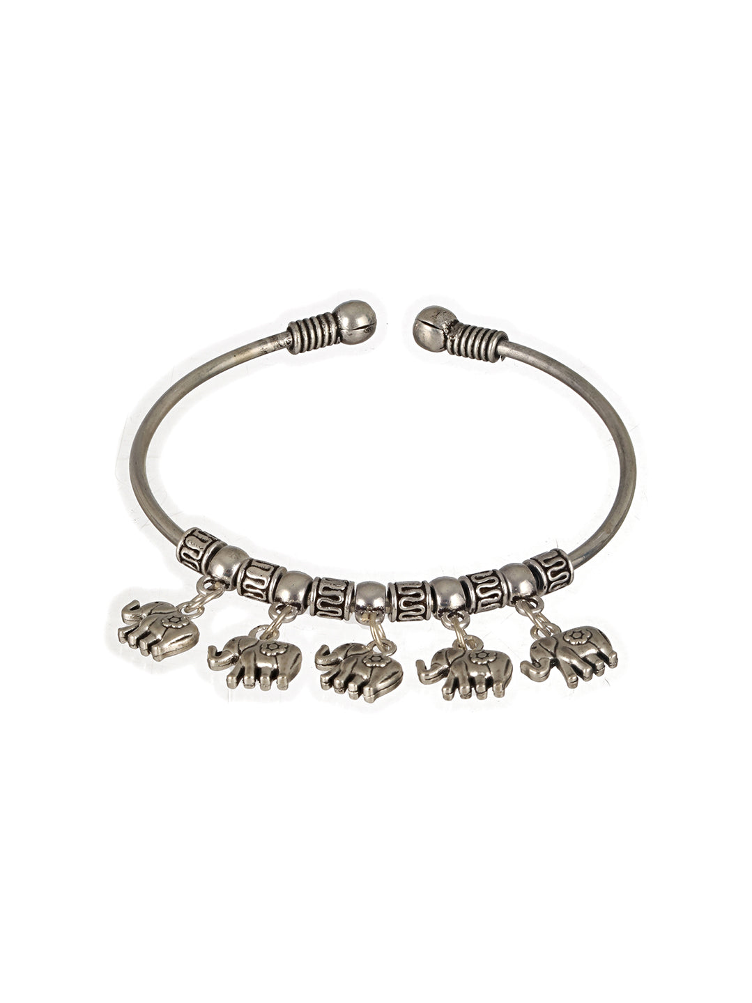 SET OF 2 Silver-Toned Silver-Plated Oxidised Butterfly & Elephant Charm Bracelet - Jazzandsizzle