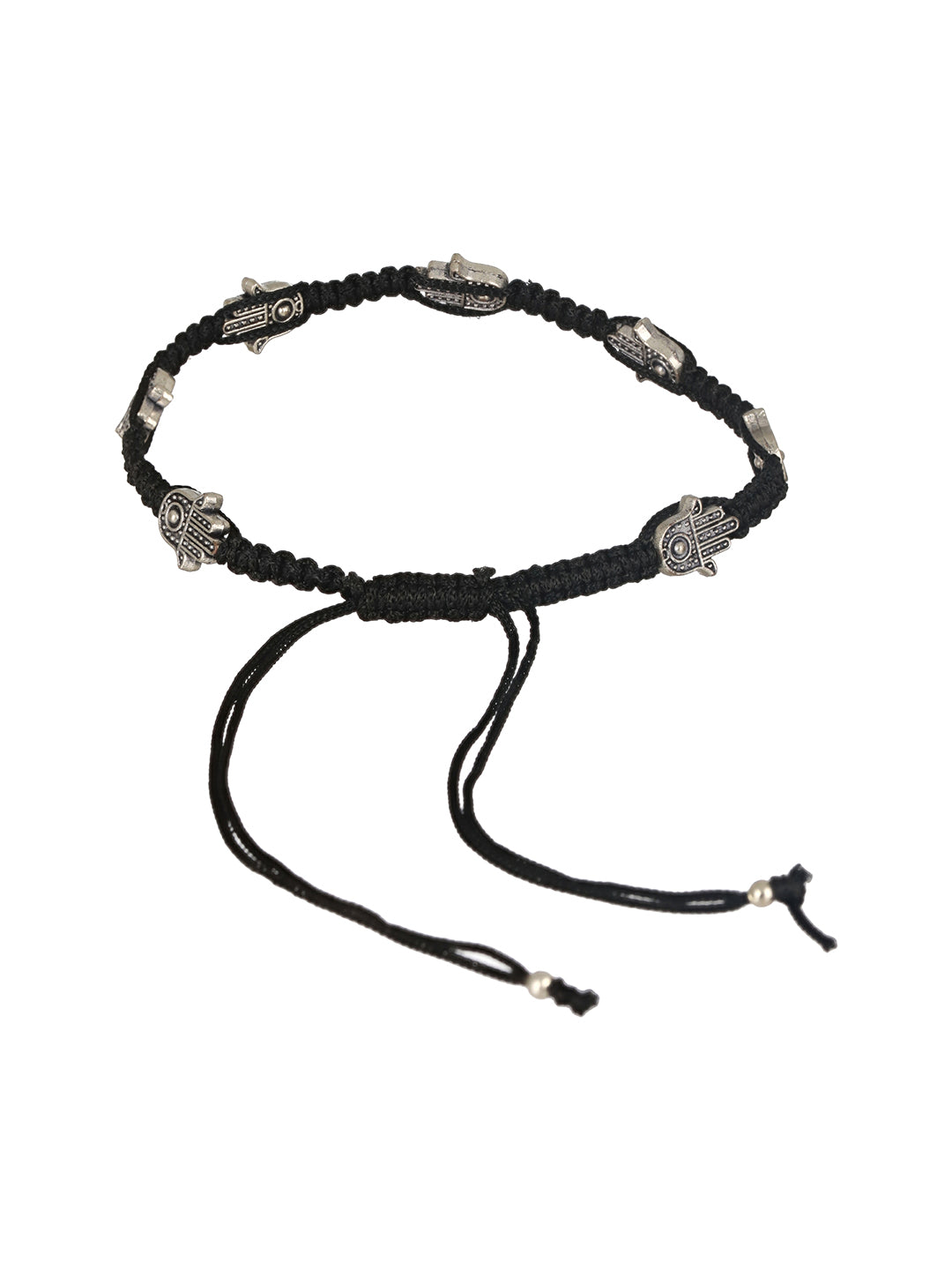 Set of 2 Silver-Plated Black Thread Handcrafted Hamza Anklets - Jazzandsizzle